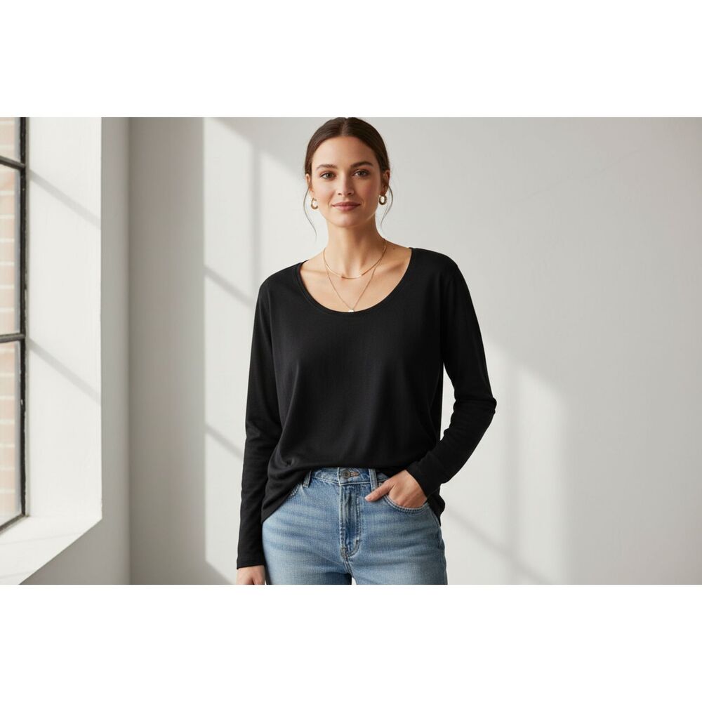 Tommy Bahama Long Sleeve Top XL Black Scoop Neck Premium Cotton NWT